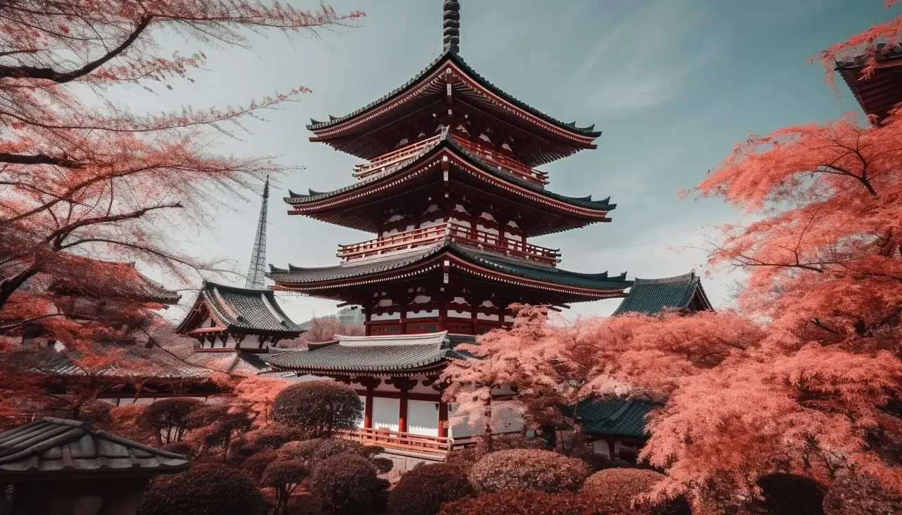 紅葉に包まれた五重塔